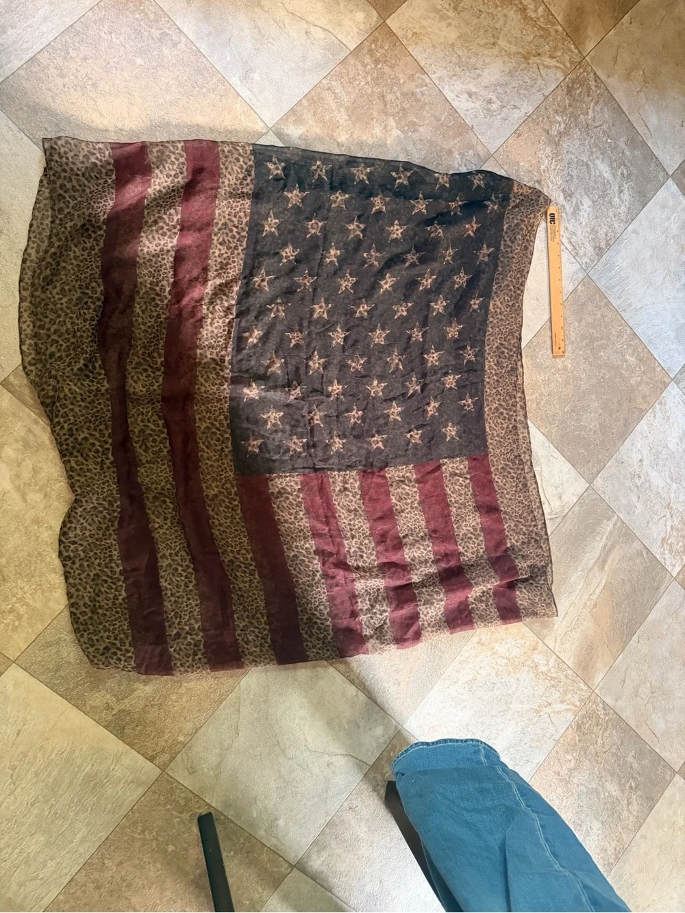 infinity Scarf with American Flag and Leopard Trim - Brown & Red